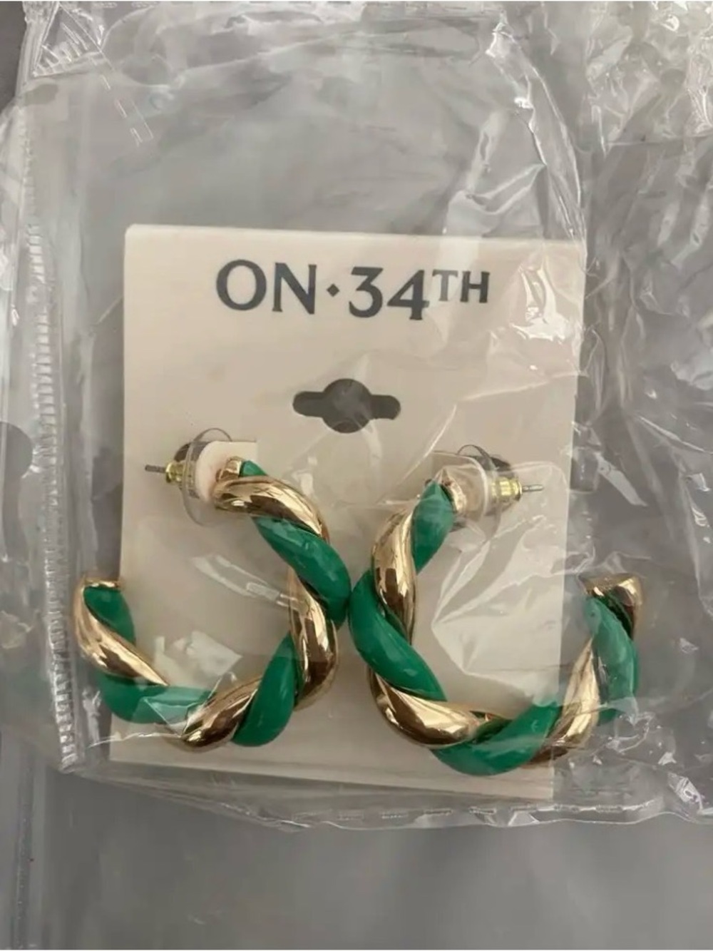 Green & Gold Twisted Hoop Earrings